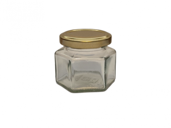 Sechseckglas 106 ml mit 53er gold